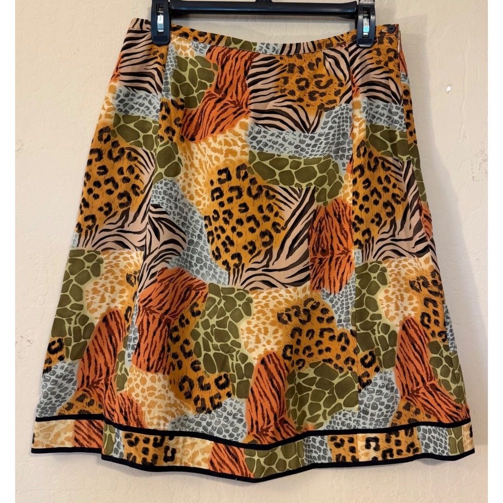 Silkland Skirt Women 10P‎ Petite Multi Animal Print Silk A-Line Patchwork